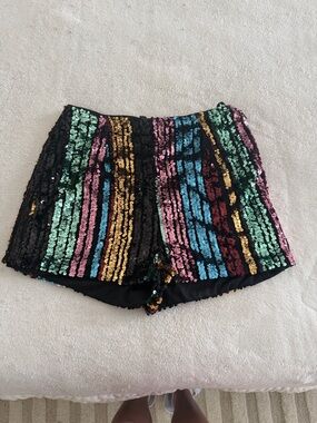 She + Sky Black Multicolor Sequin High-Waist Shorts